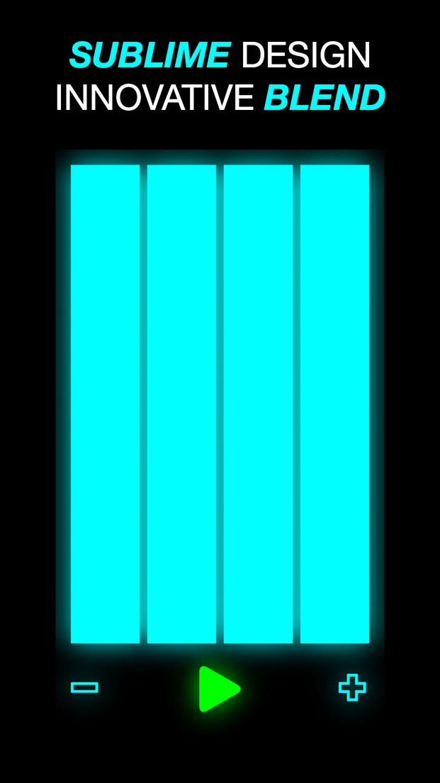 Metronome Glow idle screen with a play button and neon bars